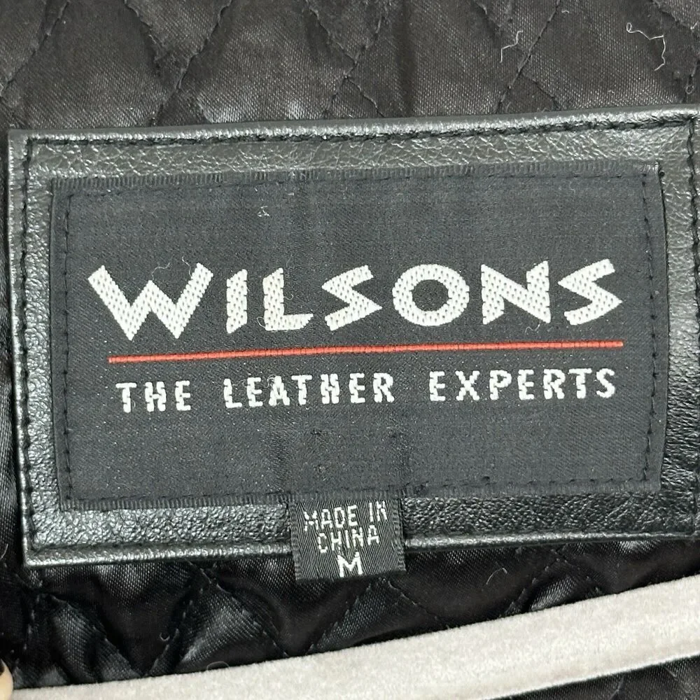 Vtg Wilsons Leather Jacket Mens Medium Black Quilted Coat 90s Grunge Barn Chore